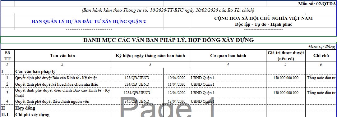 mẫu báo cáo quyết toán dự án