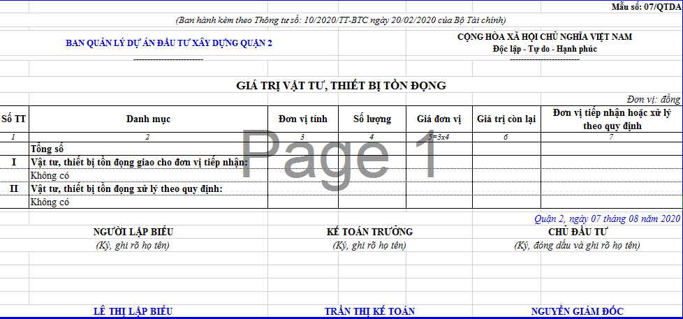 mẫu báo cáo quyết toán dự án